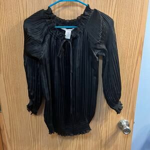 Diane Von Furstenburg Black Pleated Long Sleeve Top Size 6